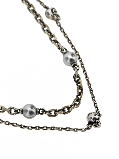 Shop Alexander Mcqueen Skull Bead Necklace In Silver