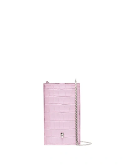 Shop Alexander Mcqueen Skull Leather Phone Case On Chain In Pink