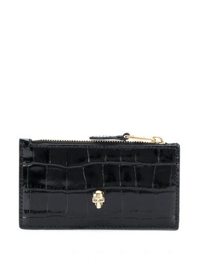 Shop Alexander Mcqueen Skull Zipped Leather Credit Card Case In Black
