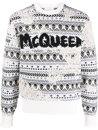 Shop Alexander Mcqueen Sweaters In Ivory/black/cream