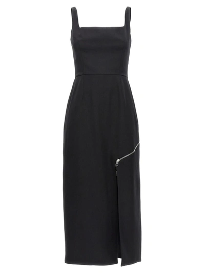 Shop Alexander Mcqueen Zip Wool Midi Dress In Black