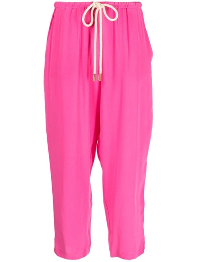 Shop Alysi Cropped Silk Trousers In Pink