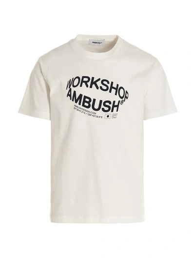 Shop Ambush T-shirt 'revolve  Logo' In White/black