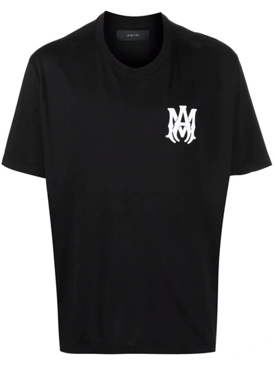 Amiri Black Crewneck T-shirt With Logo Print On The Front And Logo Lettering On The Rear In Cotton Man In Black