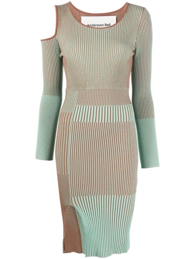 Shop Andersson Bell Ellison Paneled Knit Dress Clothing In Jadbro Jade/brown