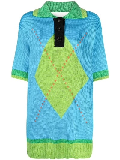 Shop Andersson Bell Portela Argyle Oversized Collar Knit Clothing In Blue Blue