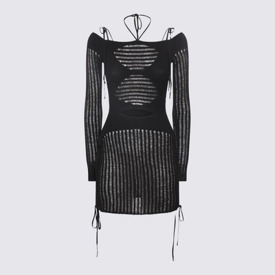 Shop Andrea Adamo Andreādamo Black Viscose Knitted Cut Out Mini Dress