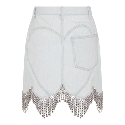 Area Crystal Trim Denim Bustier Top In Pale Blue