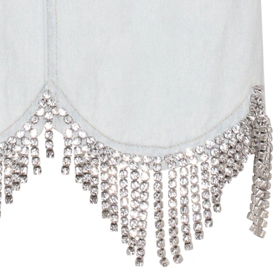 Area Crystal Trim Denim Bustier Top In Pale Blue