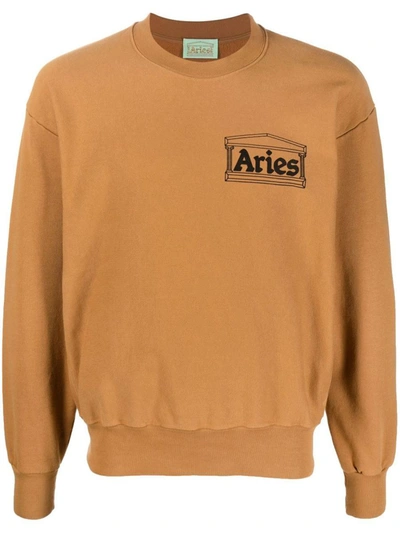 Shop Aries Logo Cotton Sweatshirt In Camel