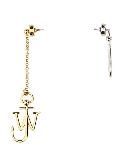 Shop Jw Anderson J.w. Anderson Asymmetric Anchor Earrings In Silver