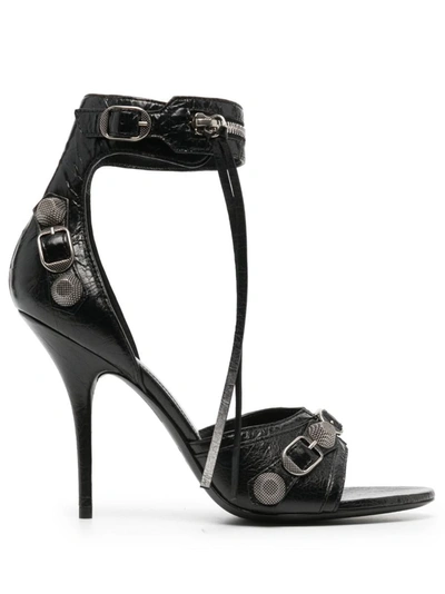 Shop Balenciaga Le Cagole Leather Heel Sandals In Black