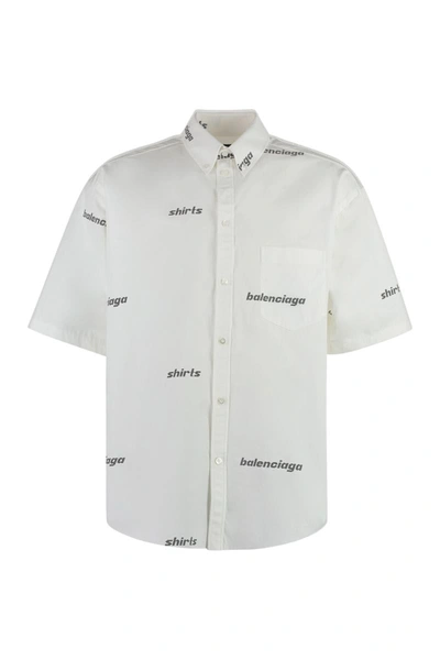 Shop Balenciaga Printed Cotton Shirt In White