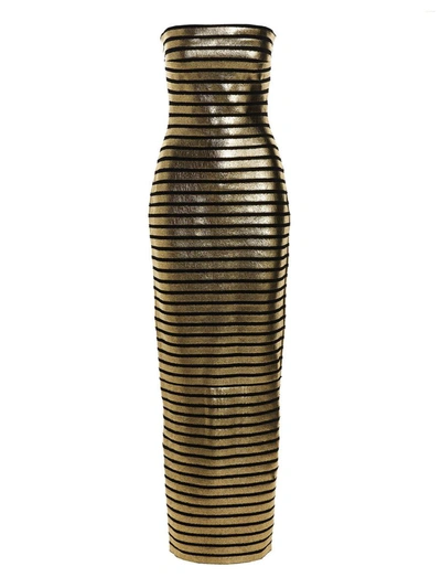 Shop Balmain 'golden Striped Bustier' Dress In Multicolor