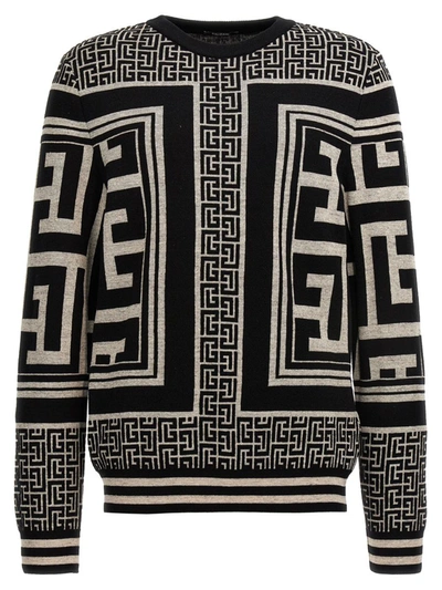 Shop Balmain 'monogram' Sweater In White/black