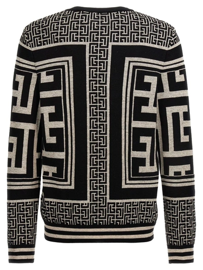 Shop Balmain 'monogram' Sweater In White/black