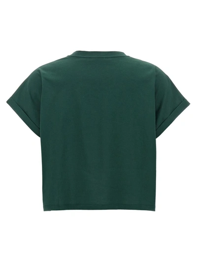 Shop Balmain Flocked Logo Cropped T-shirt In Green