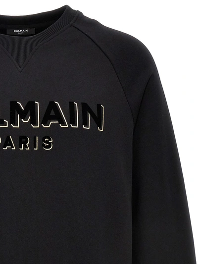 Shop Balmain Flocked Logo Sweatshirt In Black