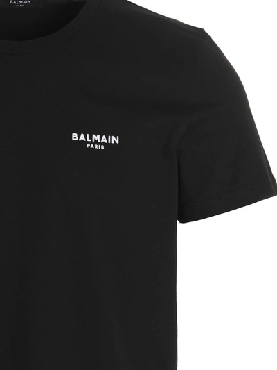 Shop Balmain Flocked Logo T-shirt In White/black