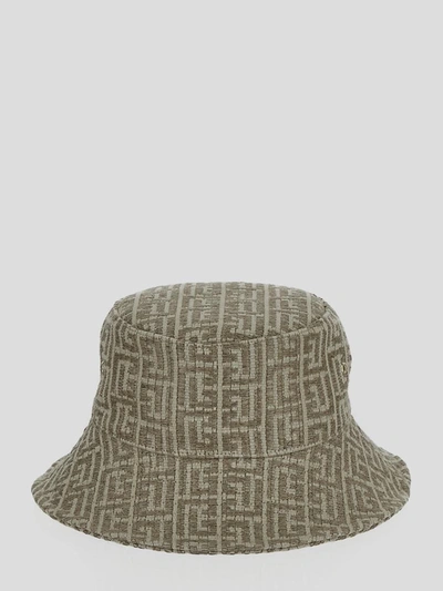 Shop Balmain Geometric Bucket Hat In Naturel/beige