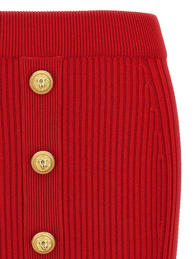 Shop Balmain Knitted Skirt In Red