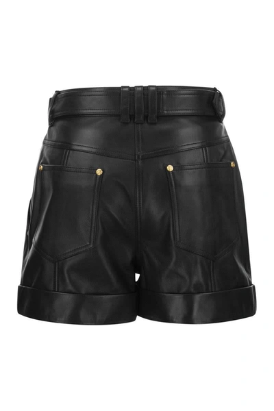 Shop Balmain Leather Shorts With Belt In Black