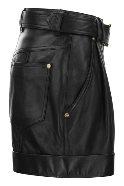 Shop Balmain Leather Shorts With Belt In Black