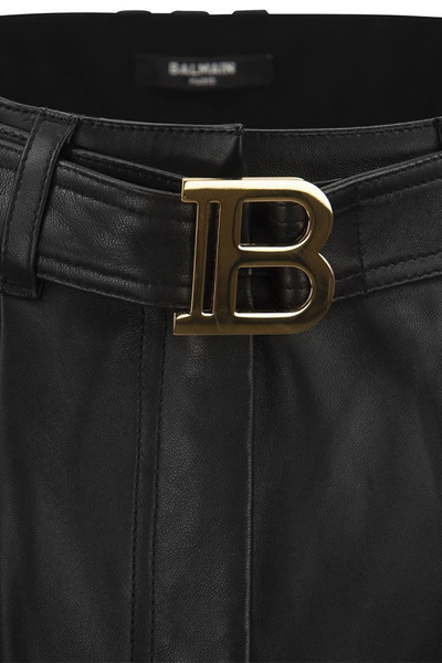 Shop Balmain Leather Shorts With Belt In Black