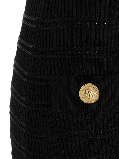 Shop Balmain Logo Button Knit Skirt In Black