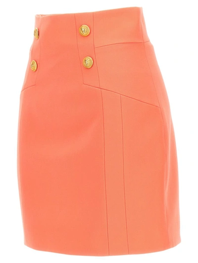 Shop Balmain Logo Button Skirt In Pink