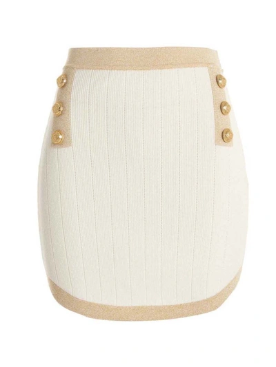 Shop Balmain Lurex Detailing Skirt In White