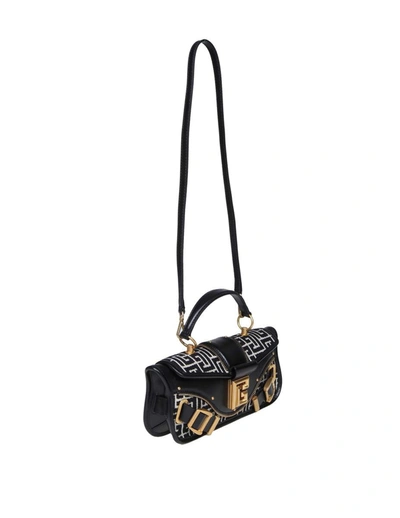 Shop Balmain Paris Handbag In Leather And Fabric In Ivory/black