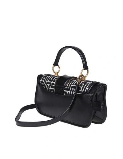 Shop Balmain Paris Handbag In Leather And Fabric In Ivory/black