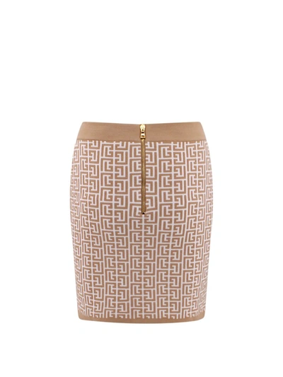 Shop Balmain Skirt In Beige