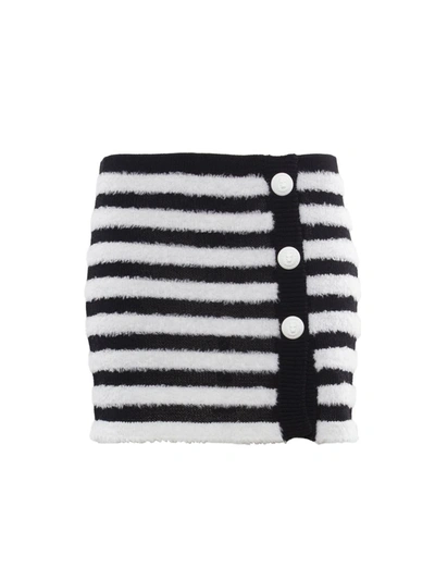 Balmain Striped Knitted Button-up Skirt In Multicolore