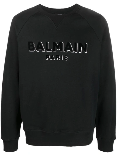 Shop Balmain Logo-print Sweatshirt In Nero E Argento