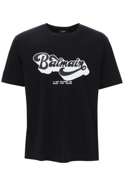 Shop Balmain T-shirt With ' 70's' Retro Print In Black