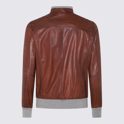 Shop Barba Brown Leather Jacket In Castagna