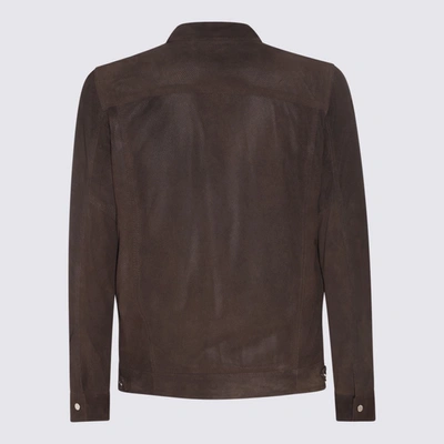 Shop Barba Brown Leather Jacket In Dark Brown