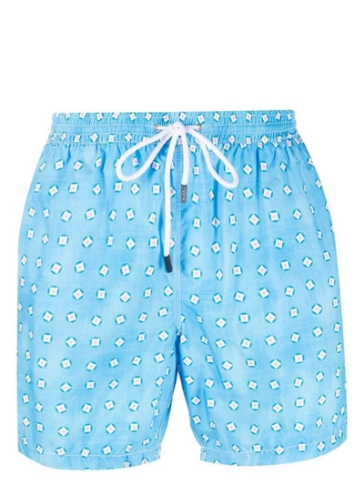 Shop Barba Sky Swim Shorts With Geometric Micro Pattern In Blue