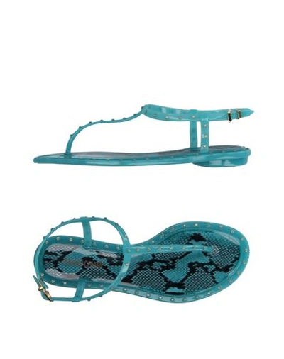 Shop Roberto Cavalli Woman Toe Strap Sandals Turquoise Size 7 Pvc - Polyvinyl Chloride, Swarovski In Blue
