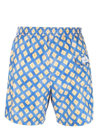 Shop Barba Swim Shorts With Yellow Rhombus In Blue