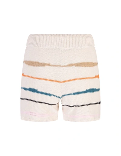 Shop Barrow Butter Shorts With Logo And Multicoloured Stripes In Burro