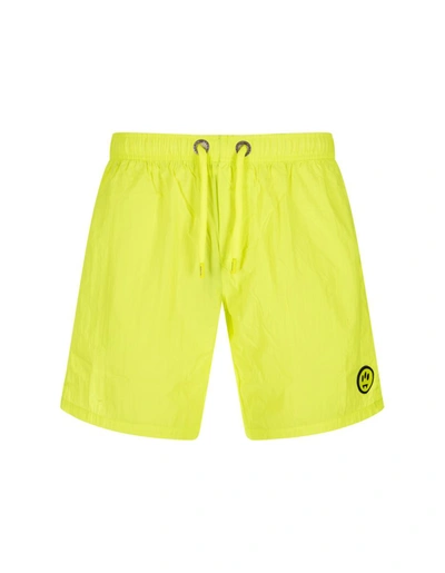 Shop Barrow Fluo Swim Shorts With Logo Patch In Yellow