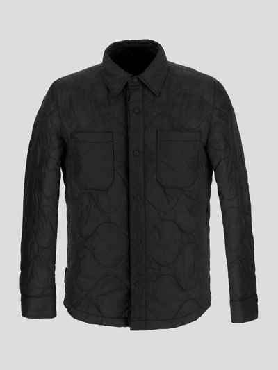 Shop Bdp Coats In <p>bpd Shirt In Black Nylon With Quilted Texture And Classic Collar