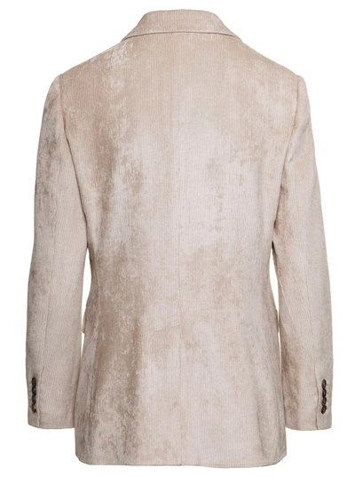 Shop Brunello Cucinelli Beige Double-breasted Jacket With Flap Pockets In Velvet Woman