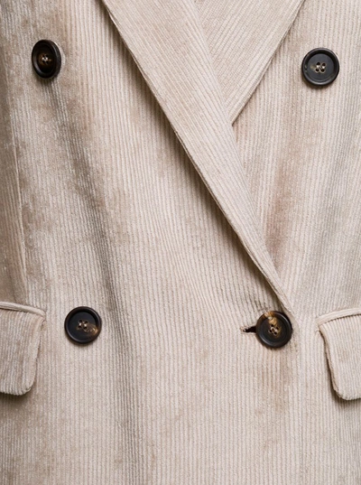 Shop Brunello Cucinelli Beige Double-breasted Jacket With Flap Pockets In Velvet Woman