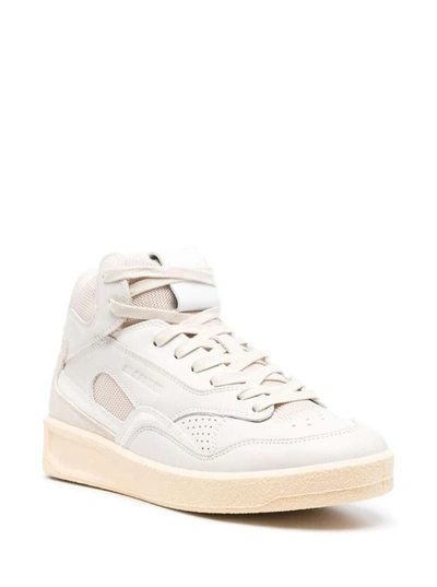 Jil Sander Beige High-top Sneakers With Leather Inserts And Embossed Logo In Beige