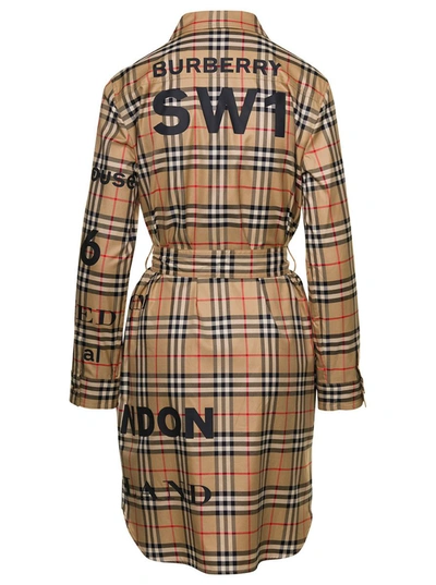 Shop Burberry Beige Vintage Trench Coat With Check-print All-over In Cotton Woman