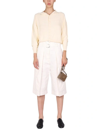 Shop Lemaire Belted Bermuda Shorts In White